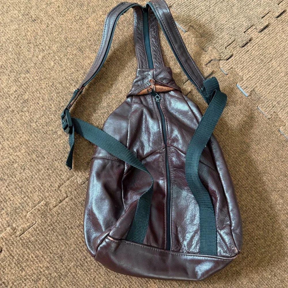 Unbranded Genuine Leather Sling Backpack Brown Convertible Crossbody Bag Mexico